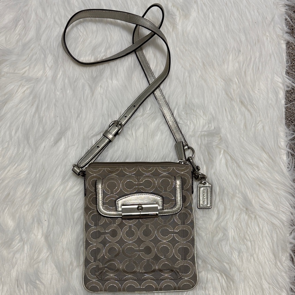 Coach Crossbody with Silver Trim and Signature Print